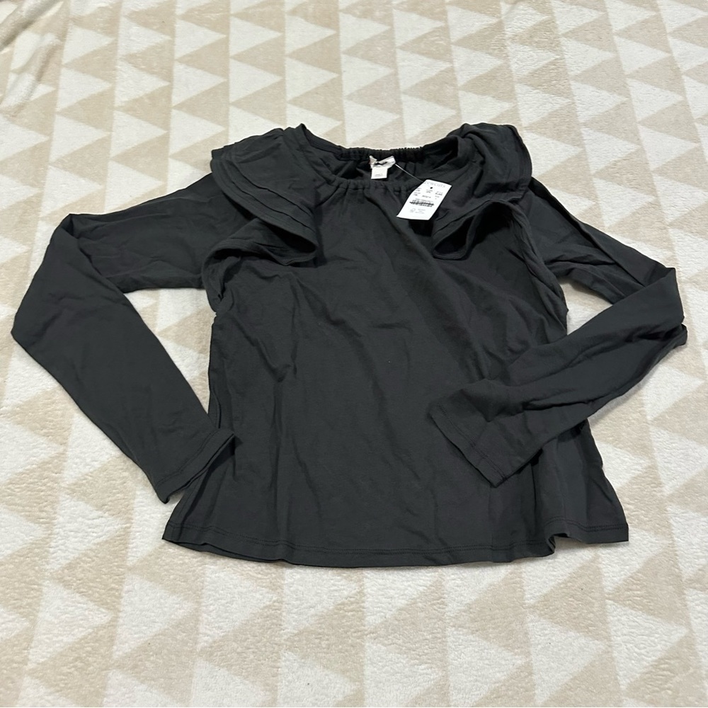 J crew girls broken in jersey ruffle top black